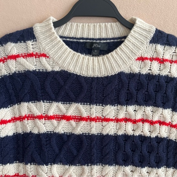 JCrew Chunky Preppy Gabby Striped Cable Knit Merino Wool Blend Sweater in Small - Picture 3 of 16